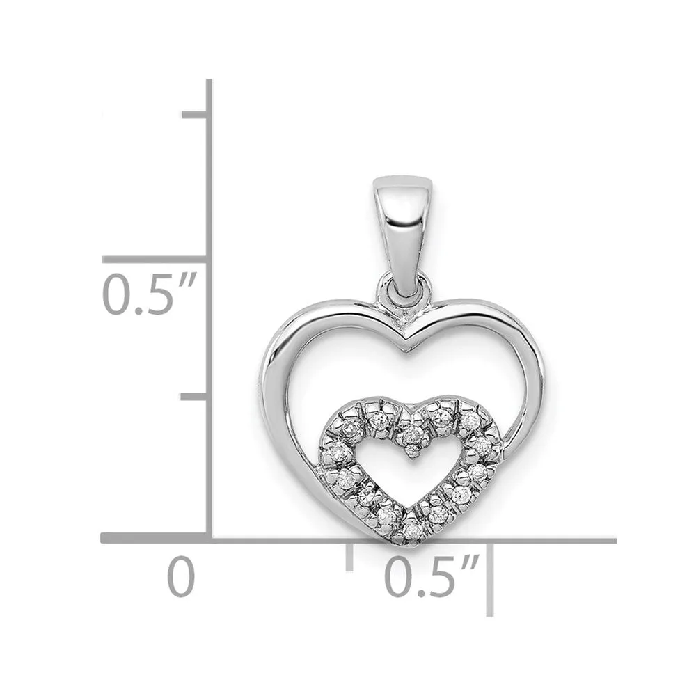 .05 Ctw Diamond Heart in Heart Pendant in Sterling Silver