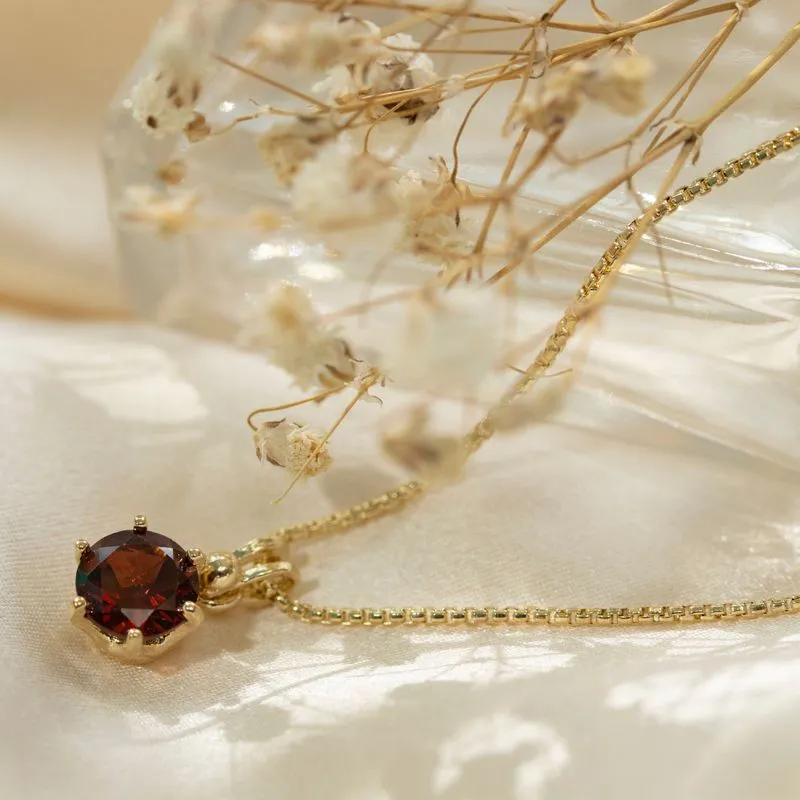 14K Gold Plated Garnet Necklace, December Birthstone