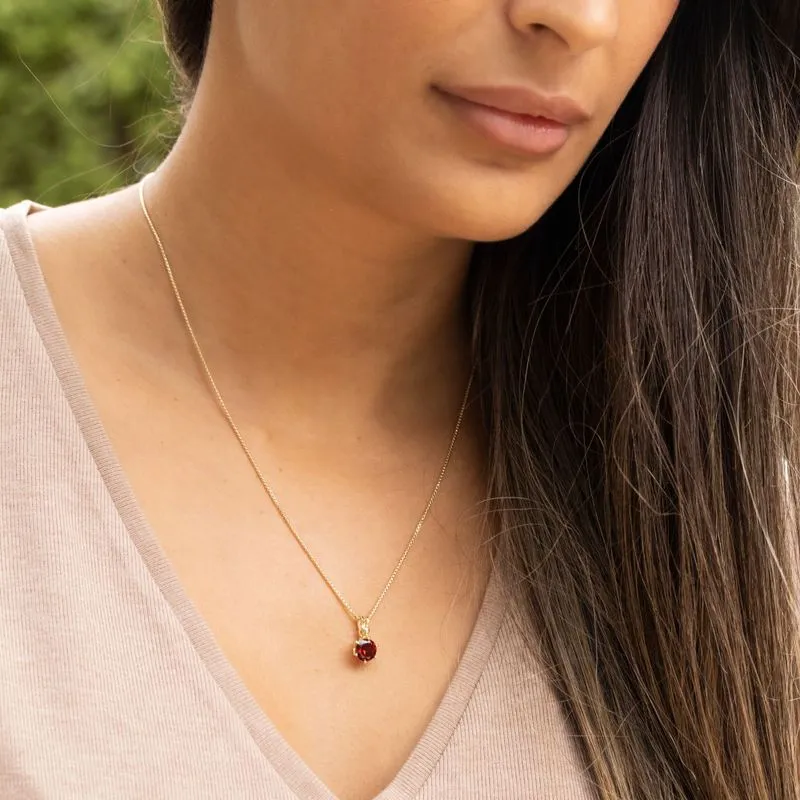 14K Gold Plated Garnet Necklace, December Birthstone