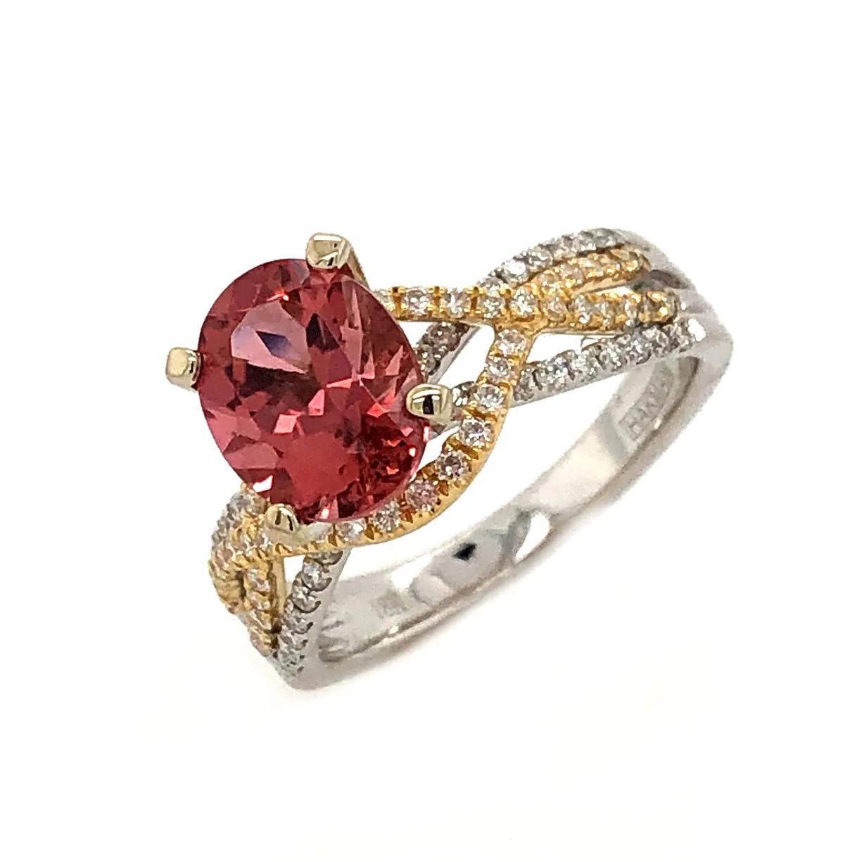 18k White and Yellow Gold Pink Tourmaline Ring