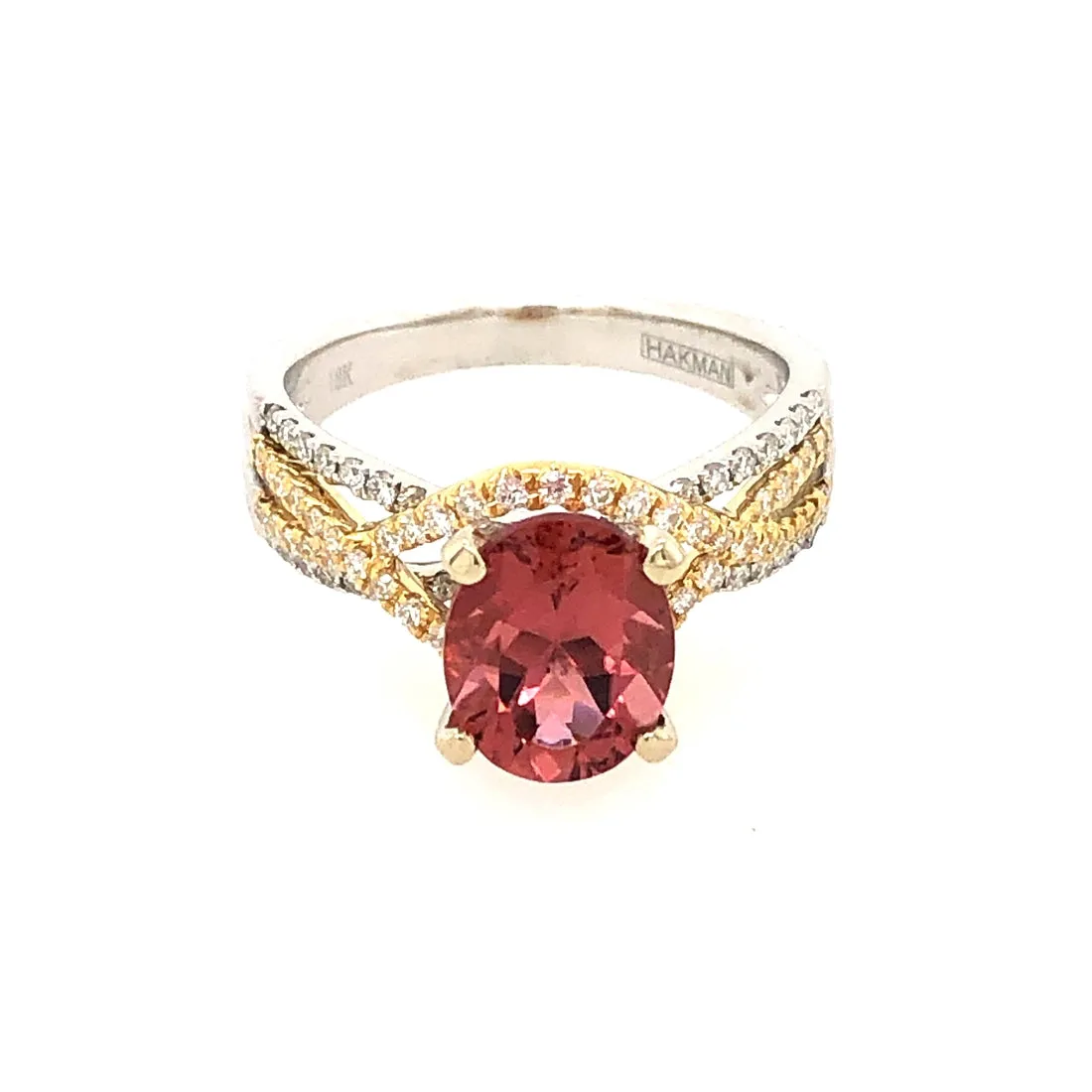 18k White and Yellow Gold Pink Tourmaline Ring