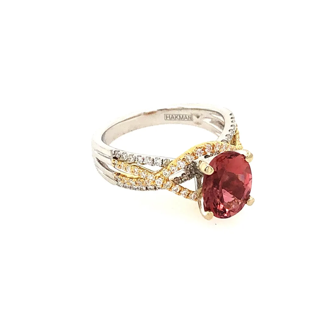 18k White and Yellow Gold Pink Tourmaline Ring