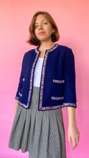 1950s Blue with Pink Trim Tweed Jacket, sz. M