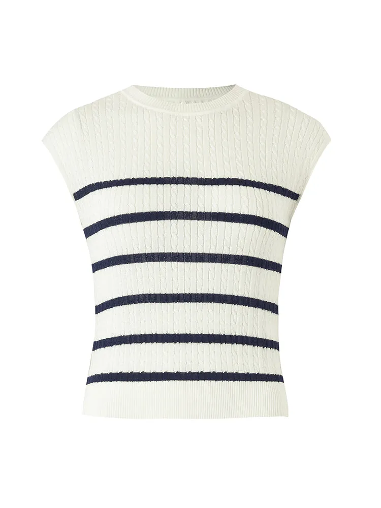 Acetate Knitted Striped Pullover Women Knit Top