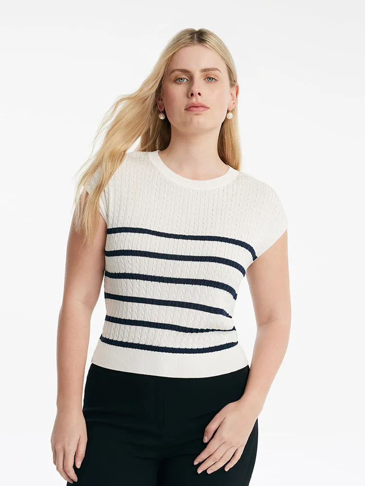 Acetate Knitted Striped Pullover Women Knit Top