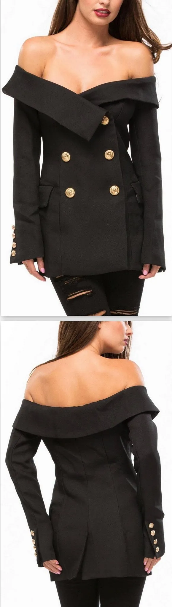 'All that Admiration' Off-Shoulder Blazer in Black