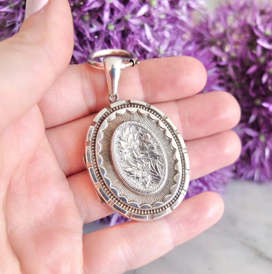 Antique Victorian Silver Locket Necklace