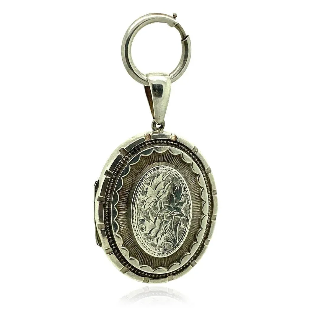 Antique Victorian Silver Locket Necklace