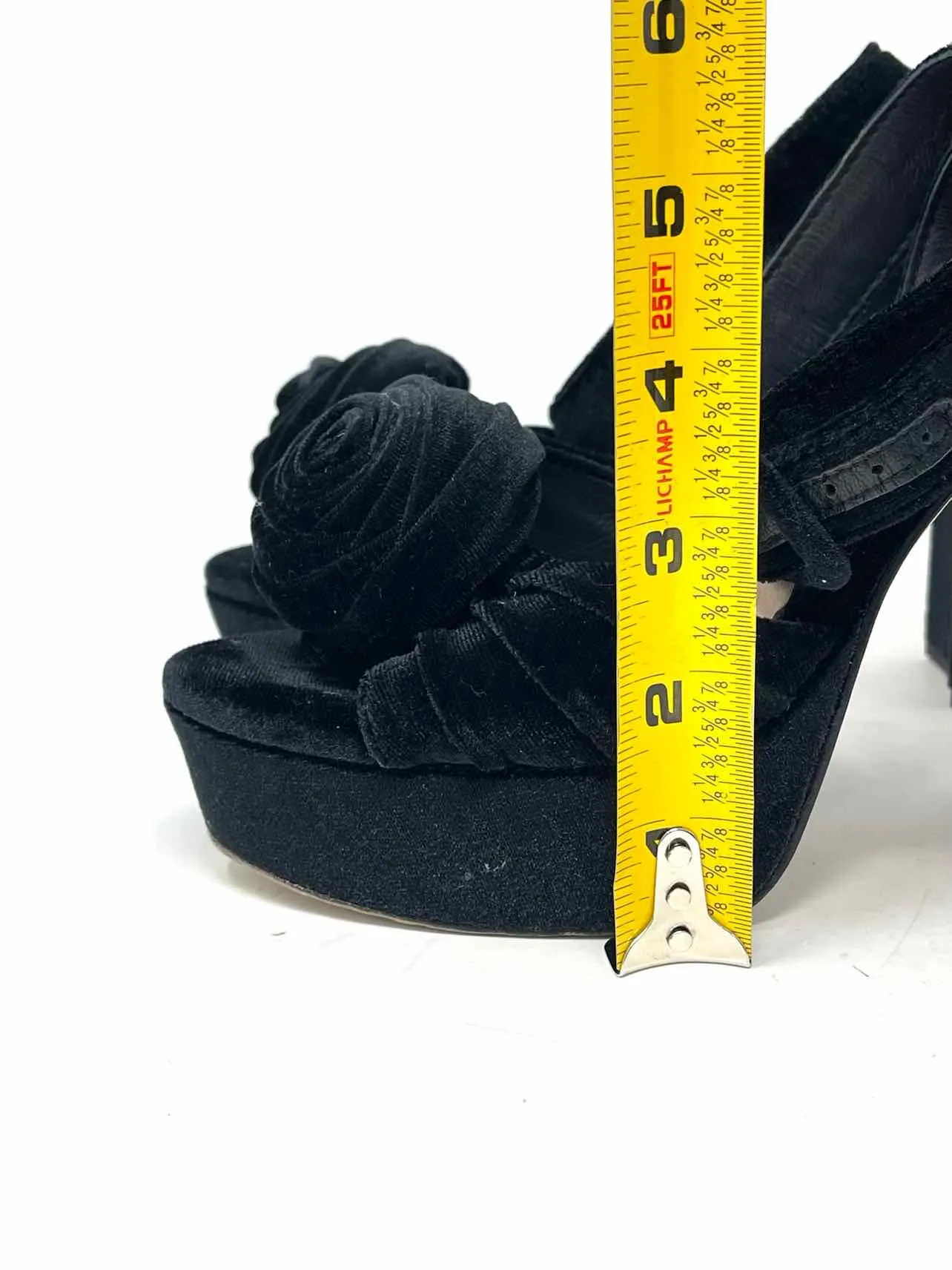 Antonio Melani Size 6.5 Black Rosette Velvet Shoes Sandals Heels