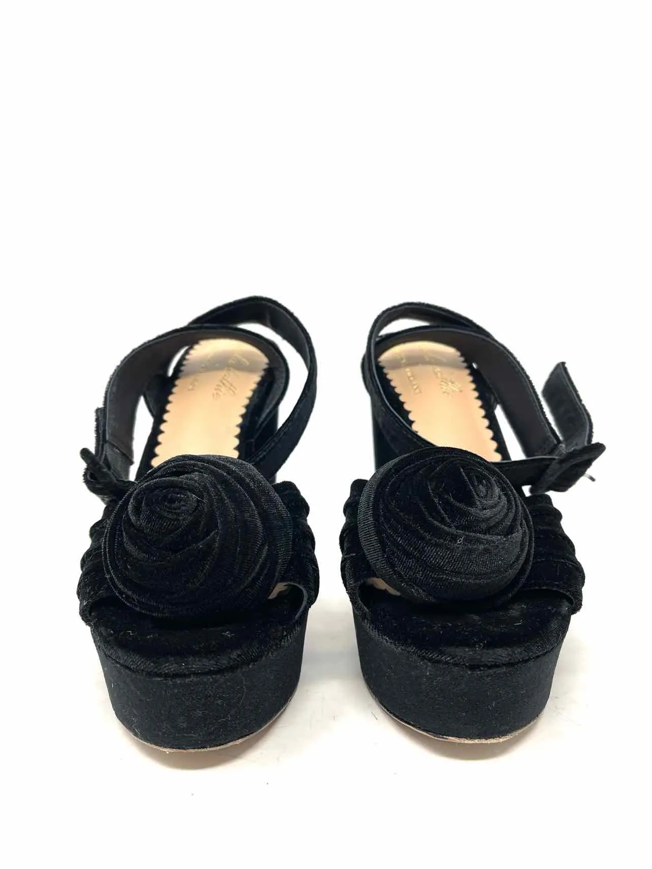 Antonio Melani Size 6.5 Black Rosette Velvet Shoes Sandals Heels