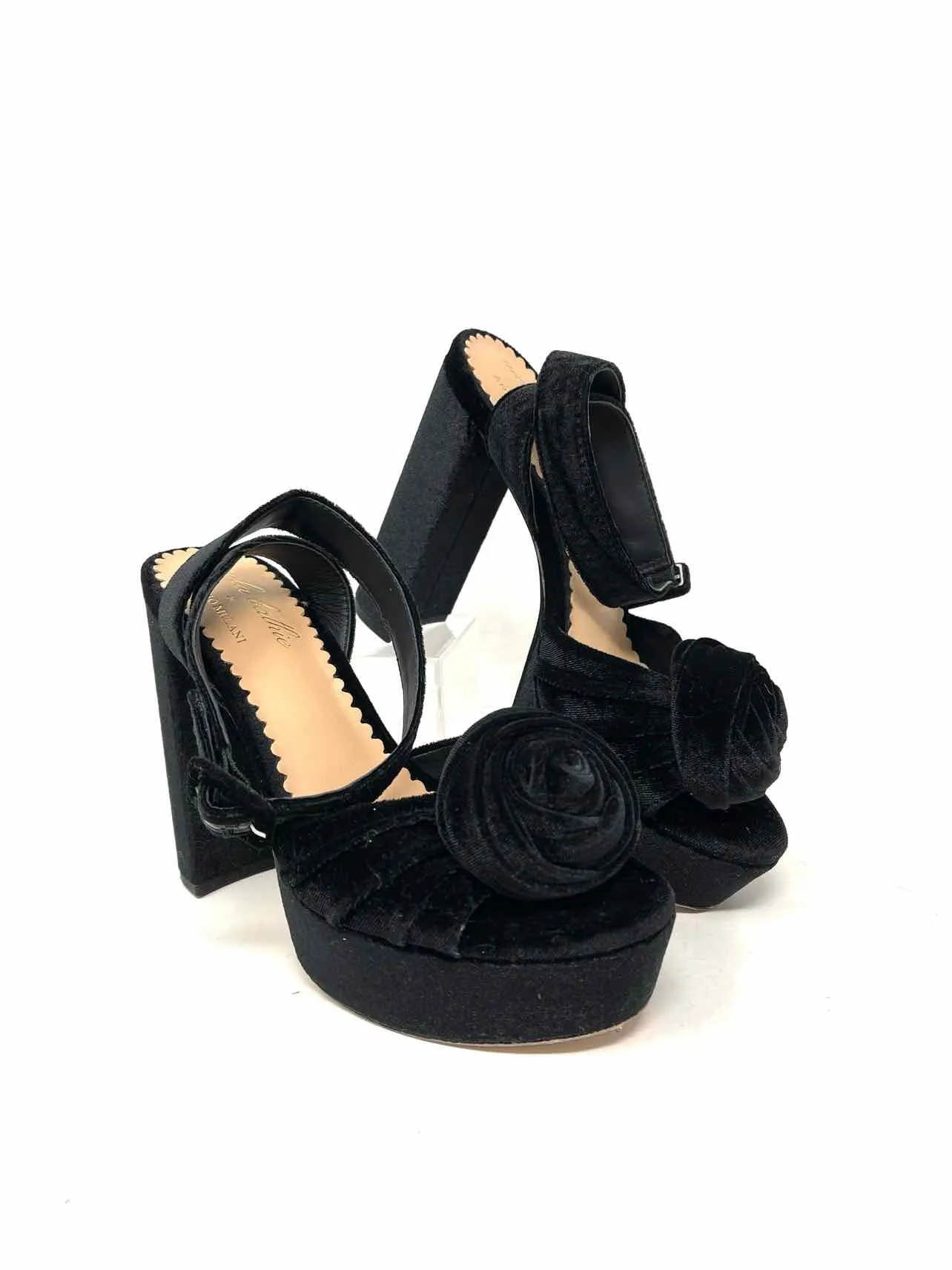 Antonio Melani Size 6.5 Black Rosette Velvet Shoes Sandals Heels