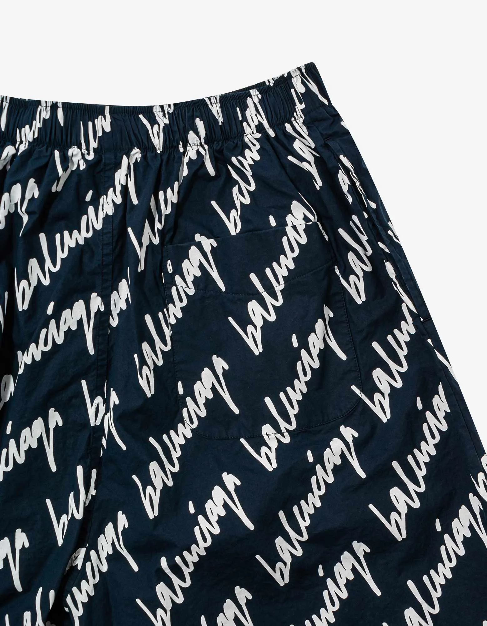 Balenciaga Navy Blue Scribble Logo Pyjama Shorts