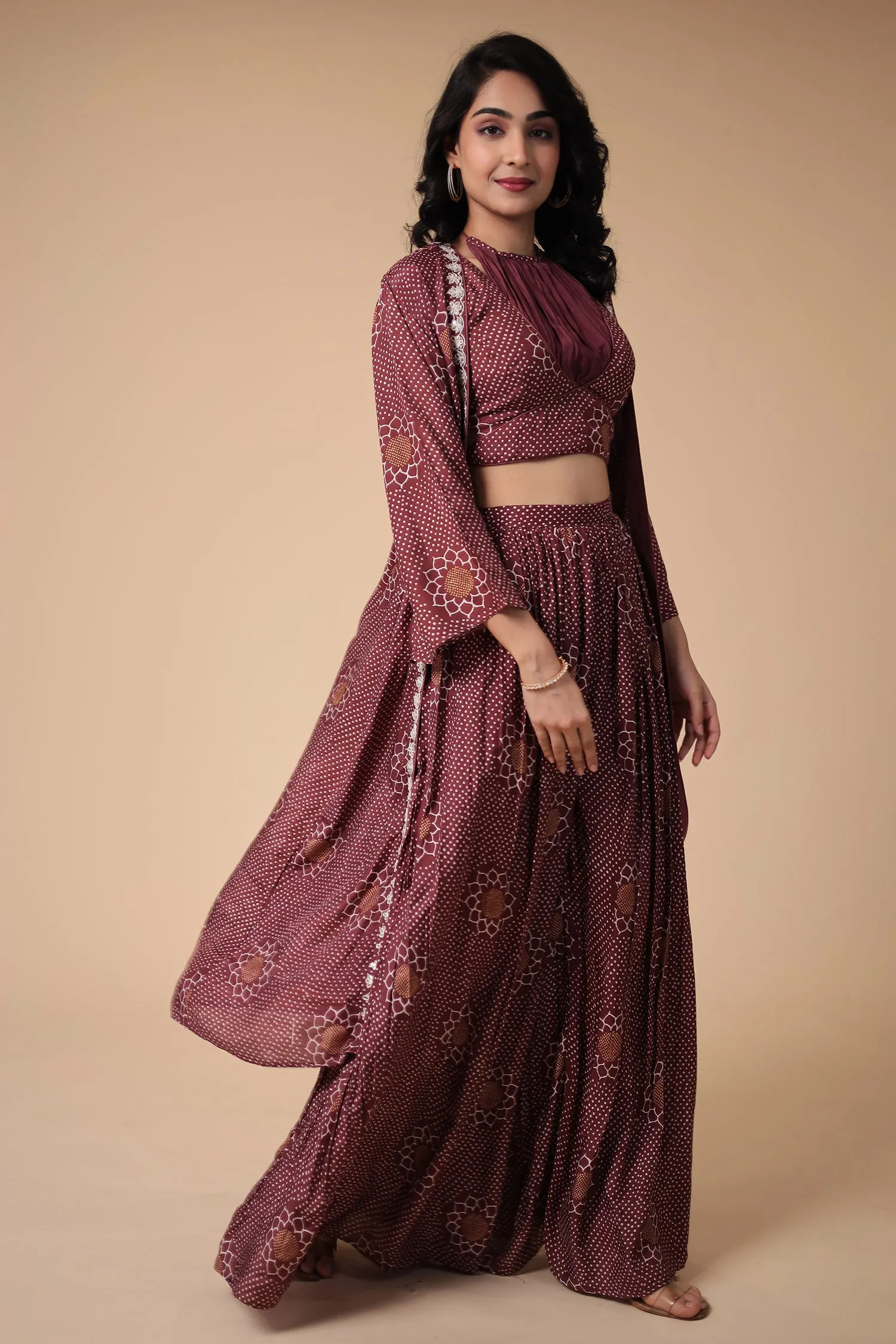 Bandhej Silk Blend Indowestern with Embroidered work