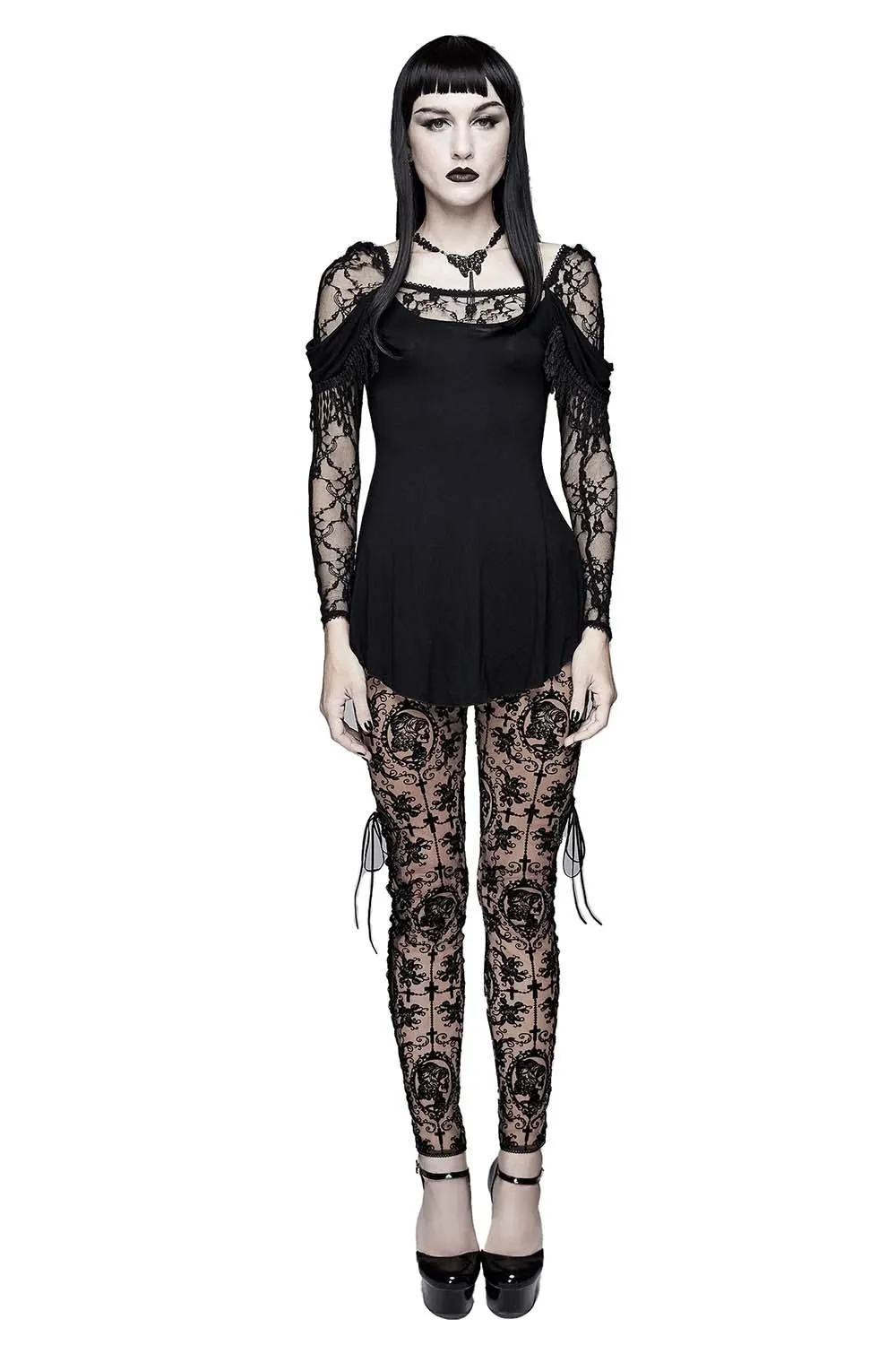 Bathory Edwardian Cameo Mesh Leggings