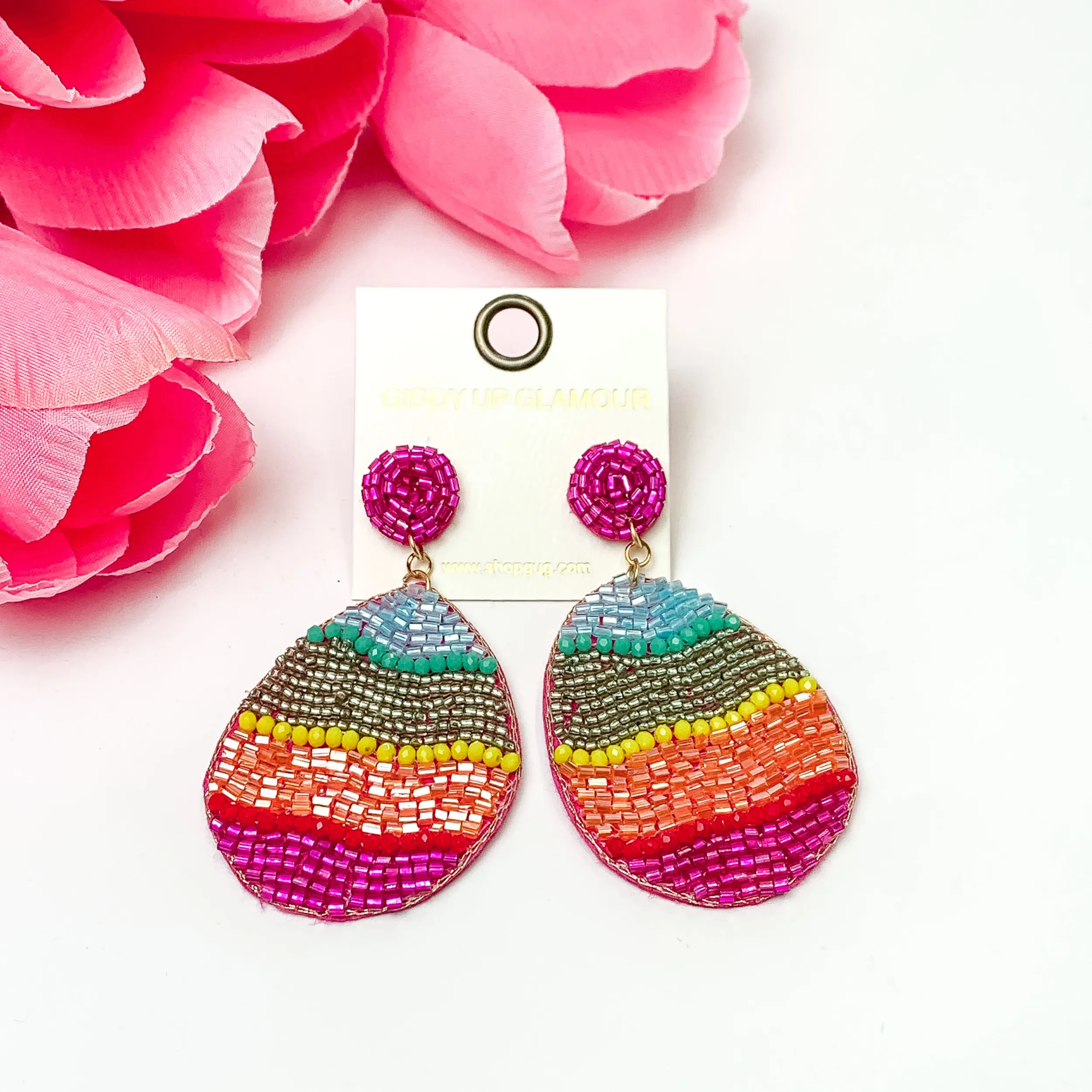 Beaded Easter Egg Earrings with Multi Colored Crystal Beads