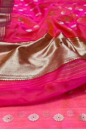 Beautiful Pink Chanderi Handloom Katan Silk Saree