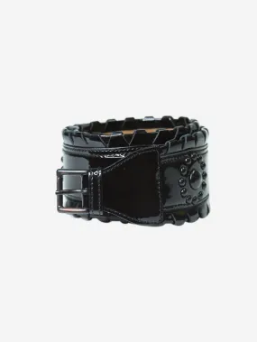 Black patent leather studded belt - size