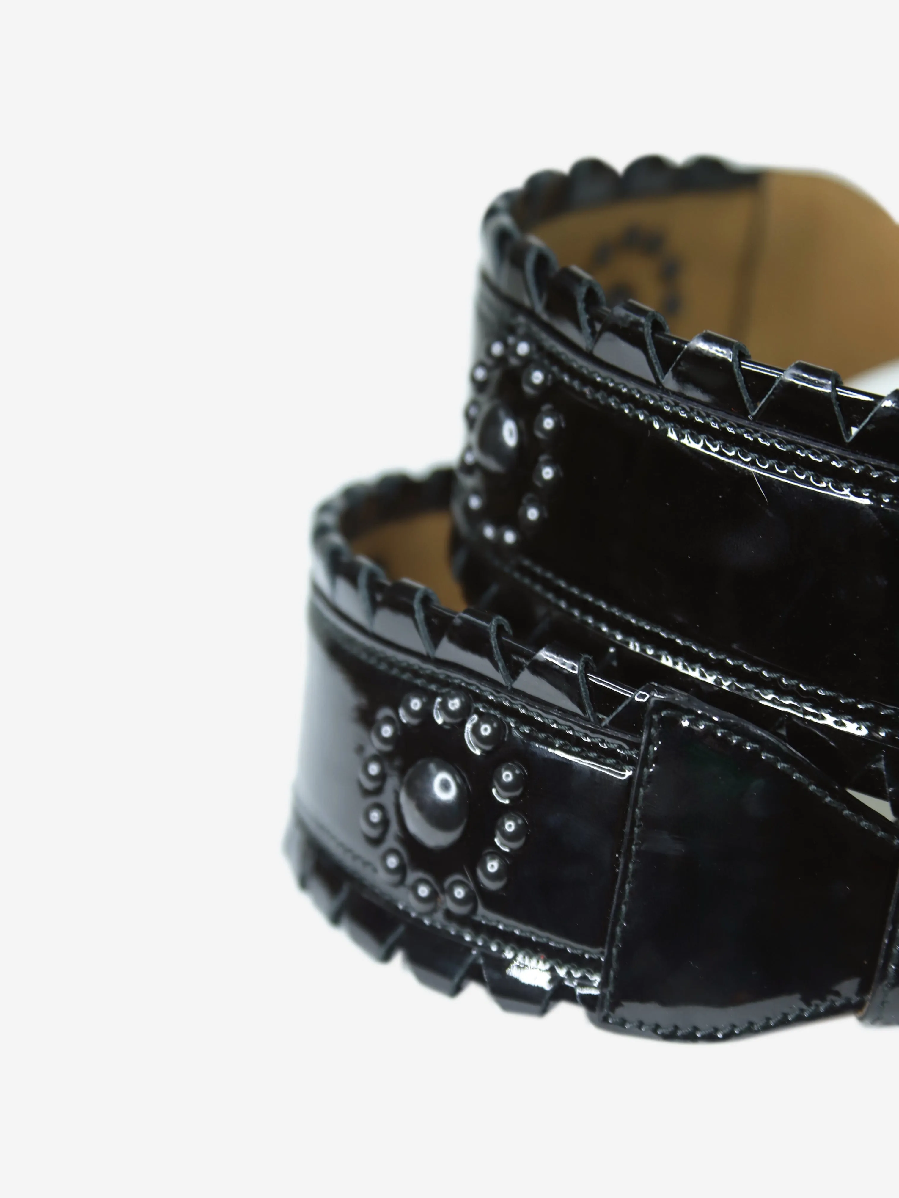 Black patent leather studded belt - size