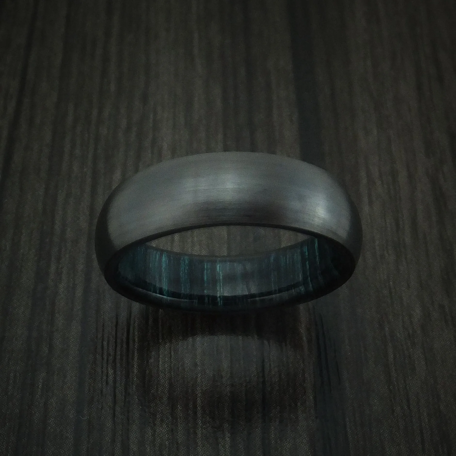 Black Titanium and Indigo Wood Hard Wood Sleeve Men's Ring Custom Made