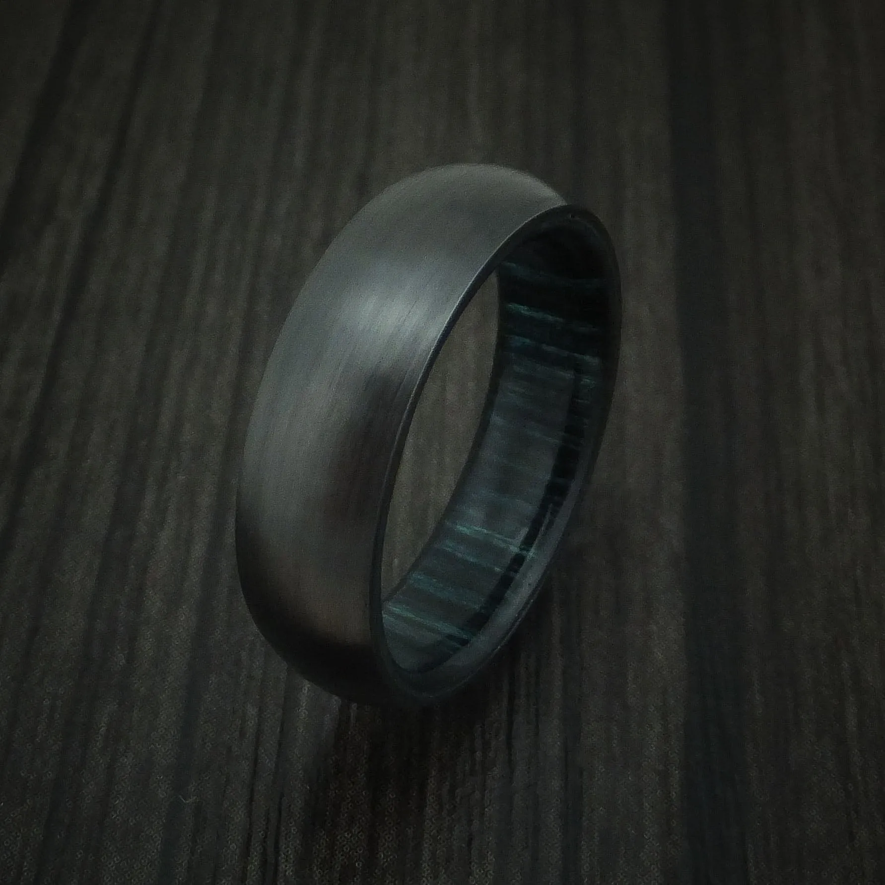 Black Titanium and Indigo Wood Hard Wood Sleeve Men's Ring Custom Made