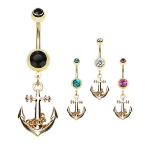 Boating Babes Anchor Belly Bar in Gold