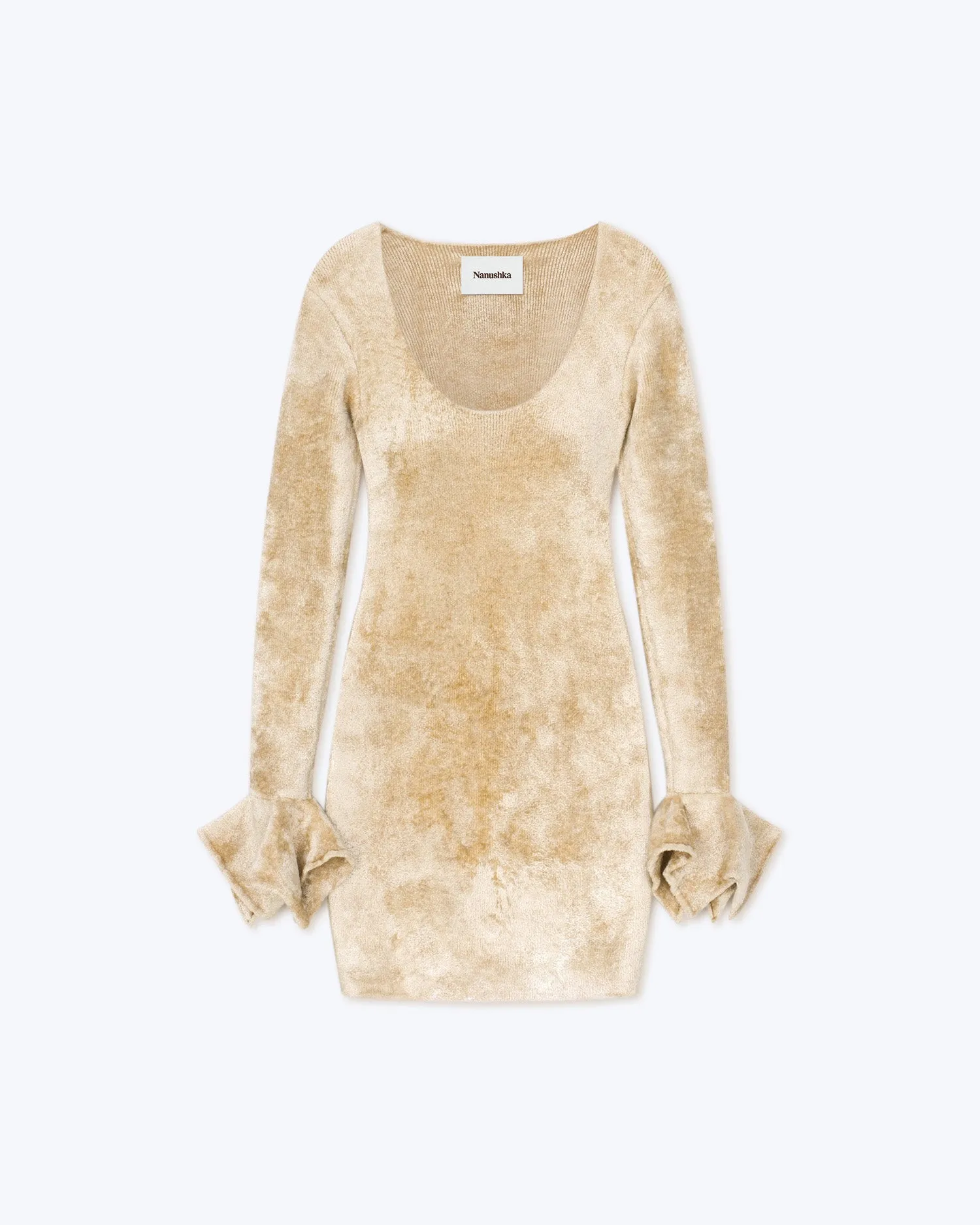 Brina - Sale Velour Knit Mini Dress - Creme