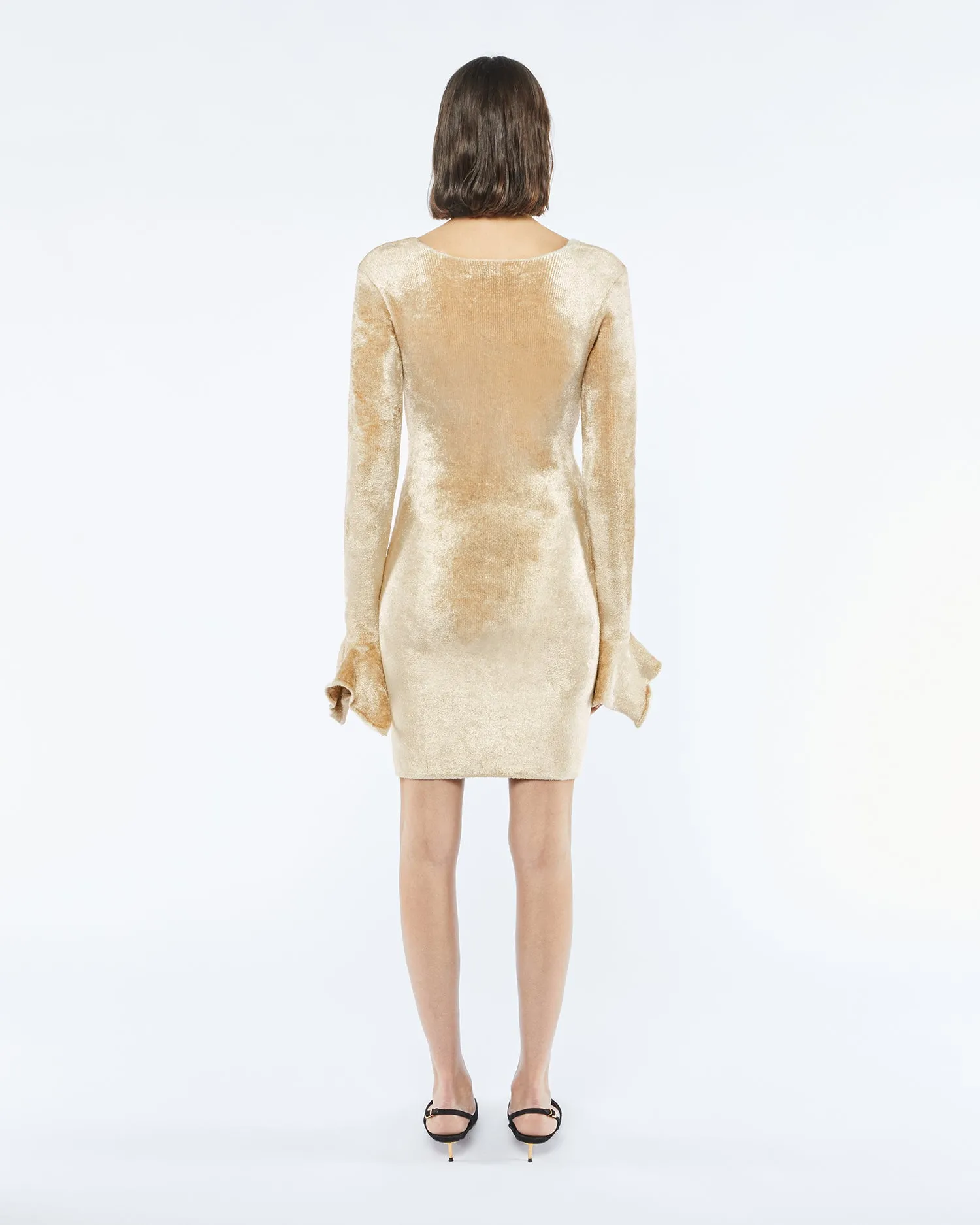 Brina - Sale Velour Knit Mini Dress - Creme