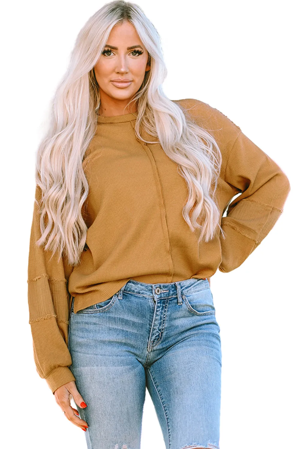 Bubble Sleeve Waffle Knit Top