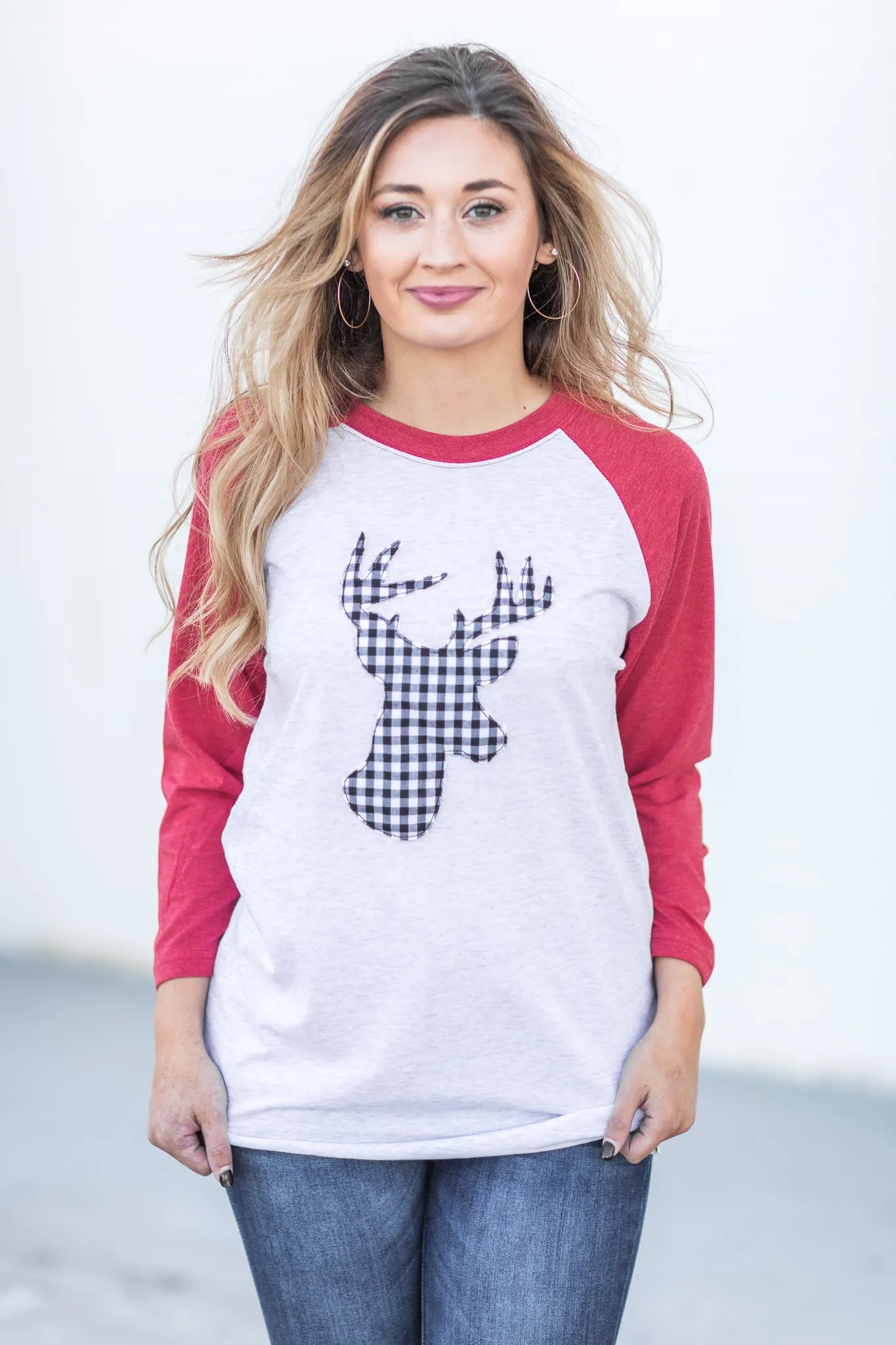 Buffalo Plaid Deer Raglan Red