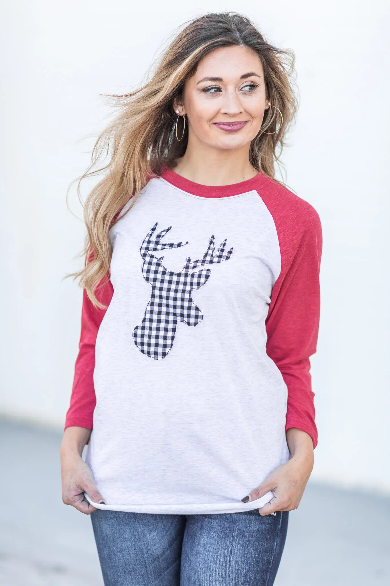 Buffalo Plaid Deer Raglan Red