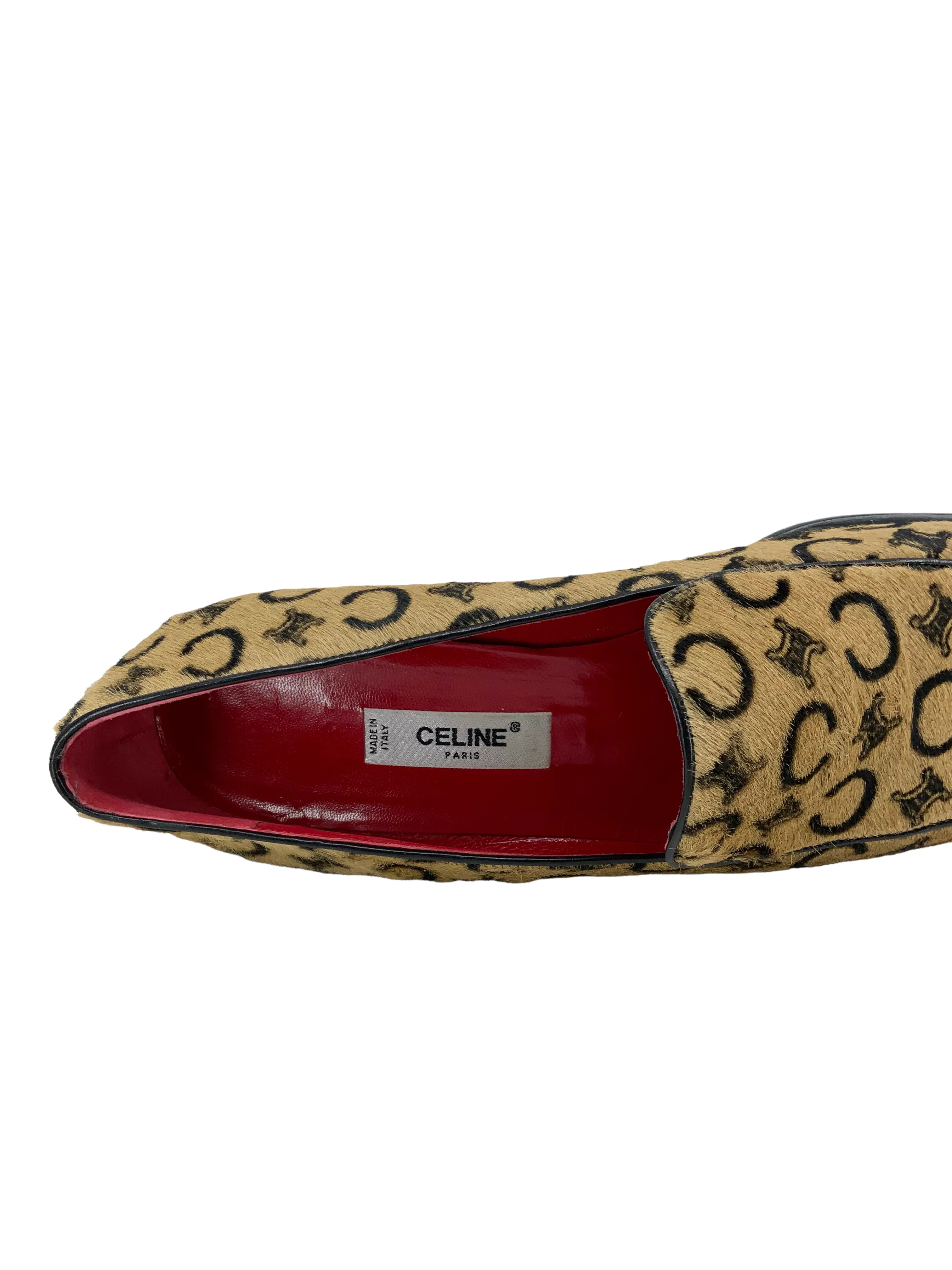 Celine Monogram Logo Pony Hair Loafers Size 8.5