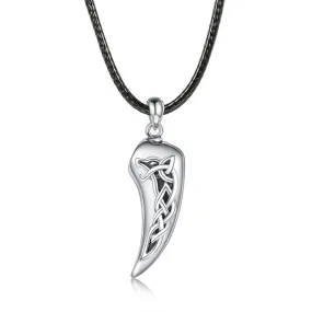 Celtic Wolf Tooth Cremation Necklace for Ashes  925 Sterling Silver Wolf Urn Pendant Keepsake Memorial Jewelry for Women Men