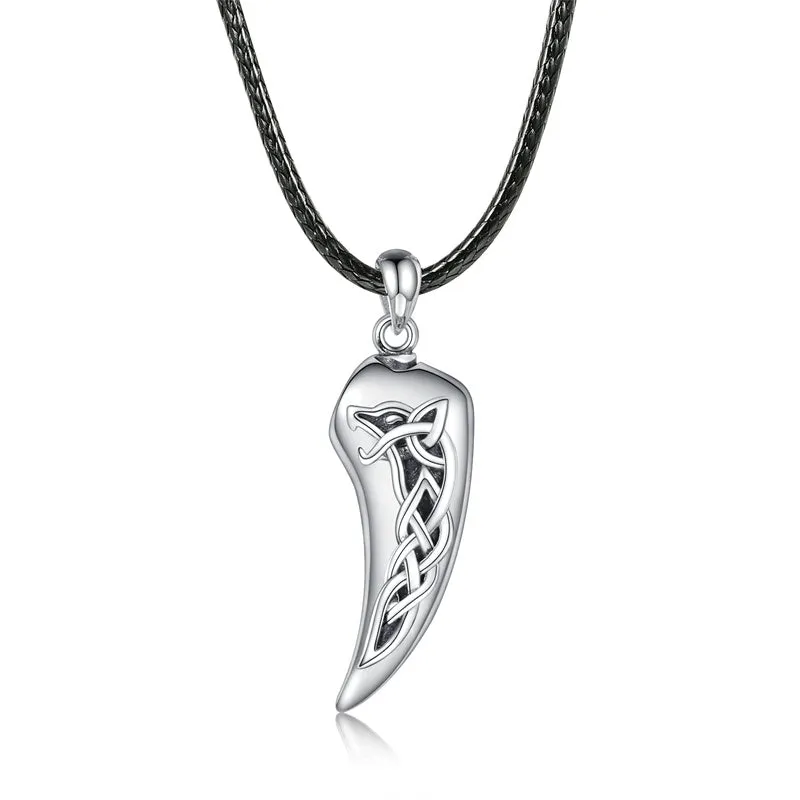 Celtic Wolf Tooth Cremation Necklace for Ashes  925 Sterling Silver Wolf Urn Pendant Keepsake Memorial Jewelry for Women Men