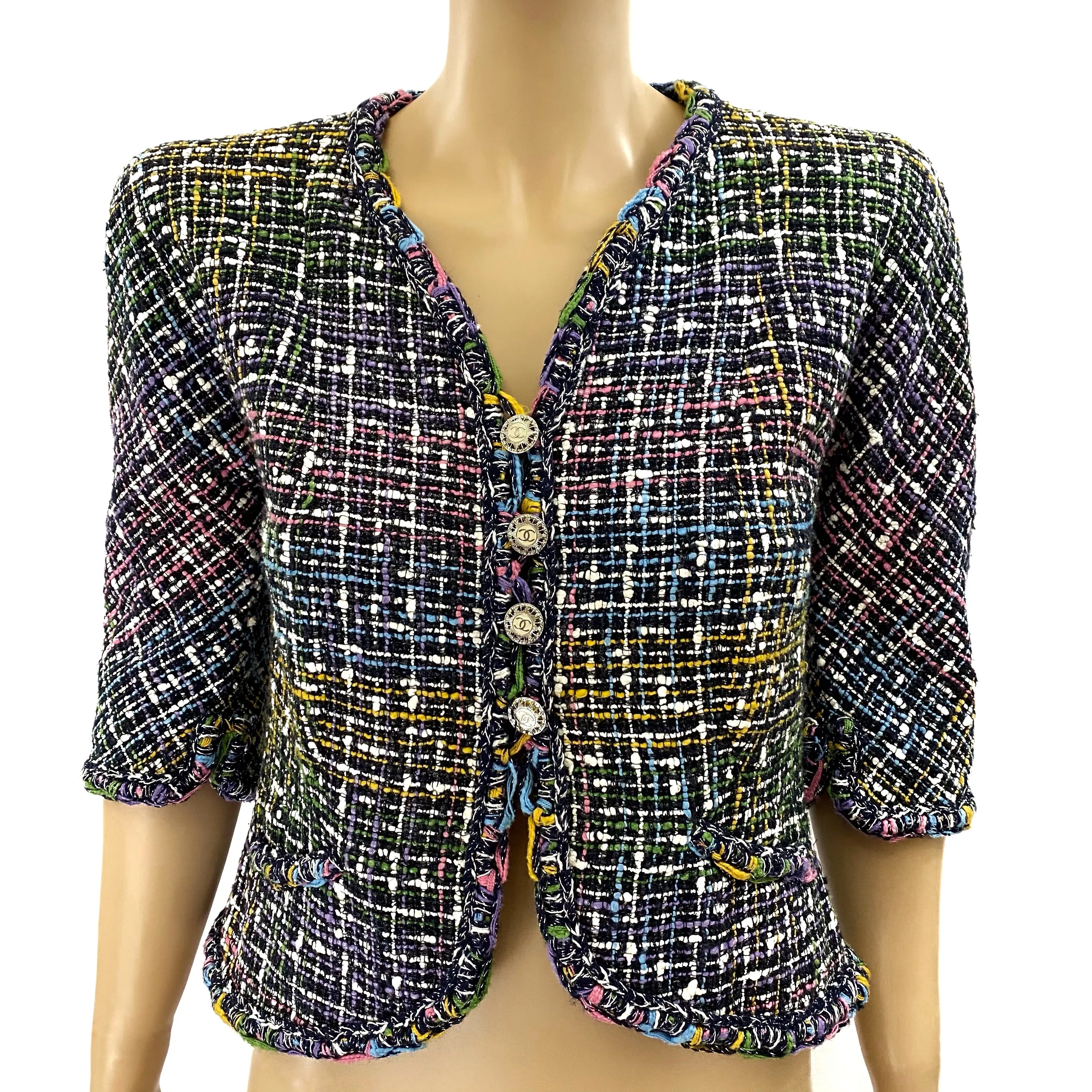 CHANEL Multi Color Tweed Silver Threading Jacket Size 38 | 8