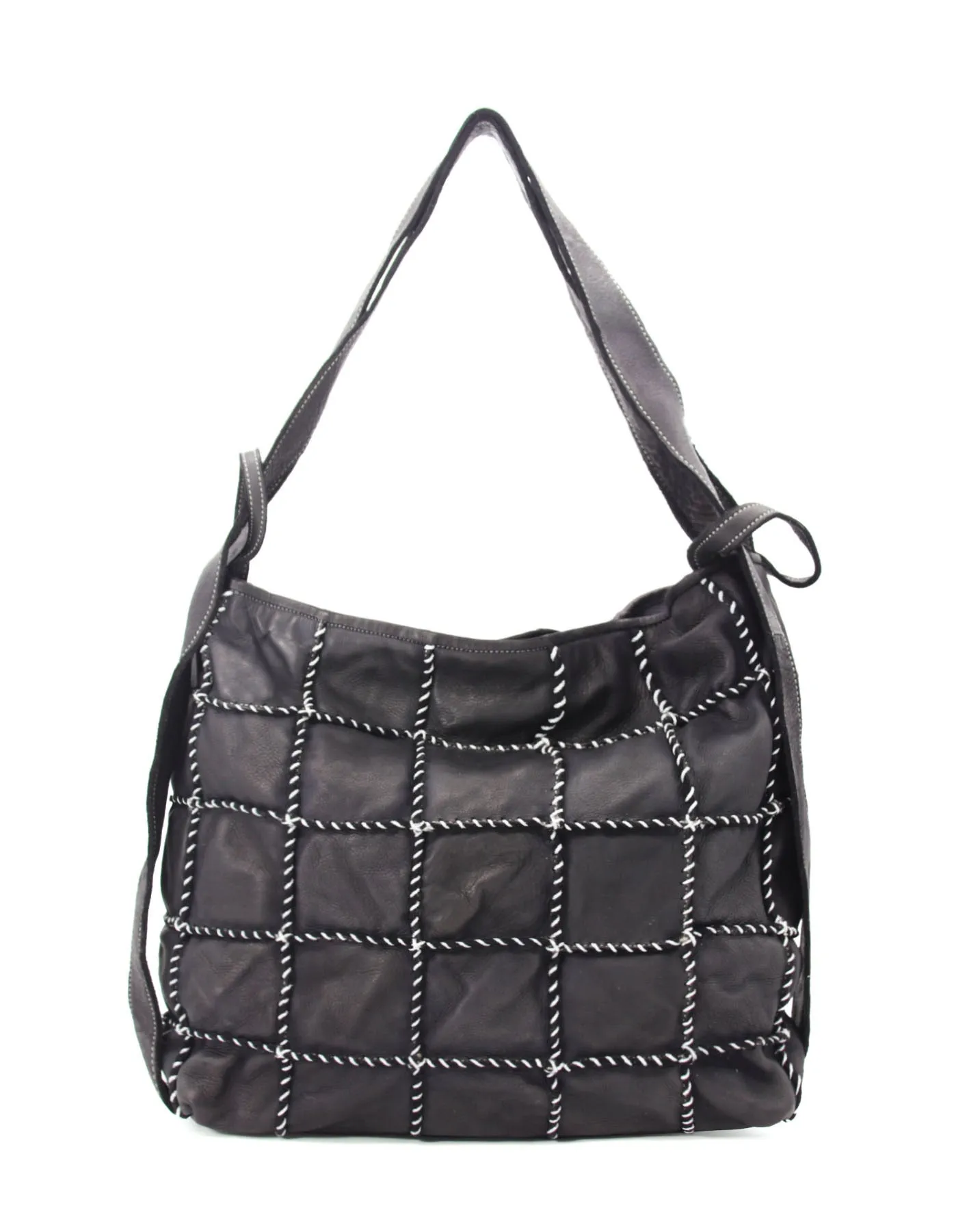 Checker-stitch leather shoulder bag wholesale