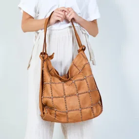 Checker-stitch leather shoulder bag wholesale