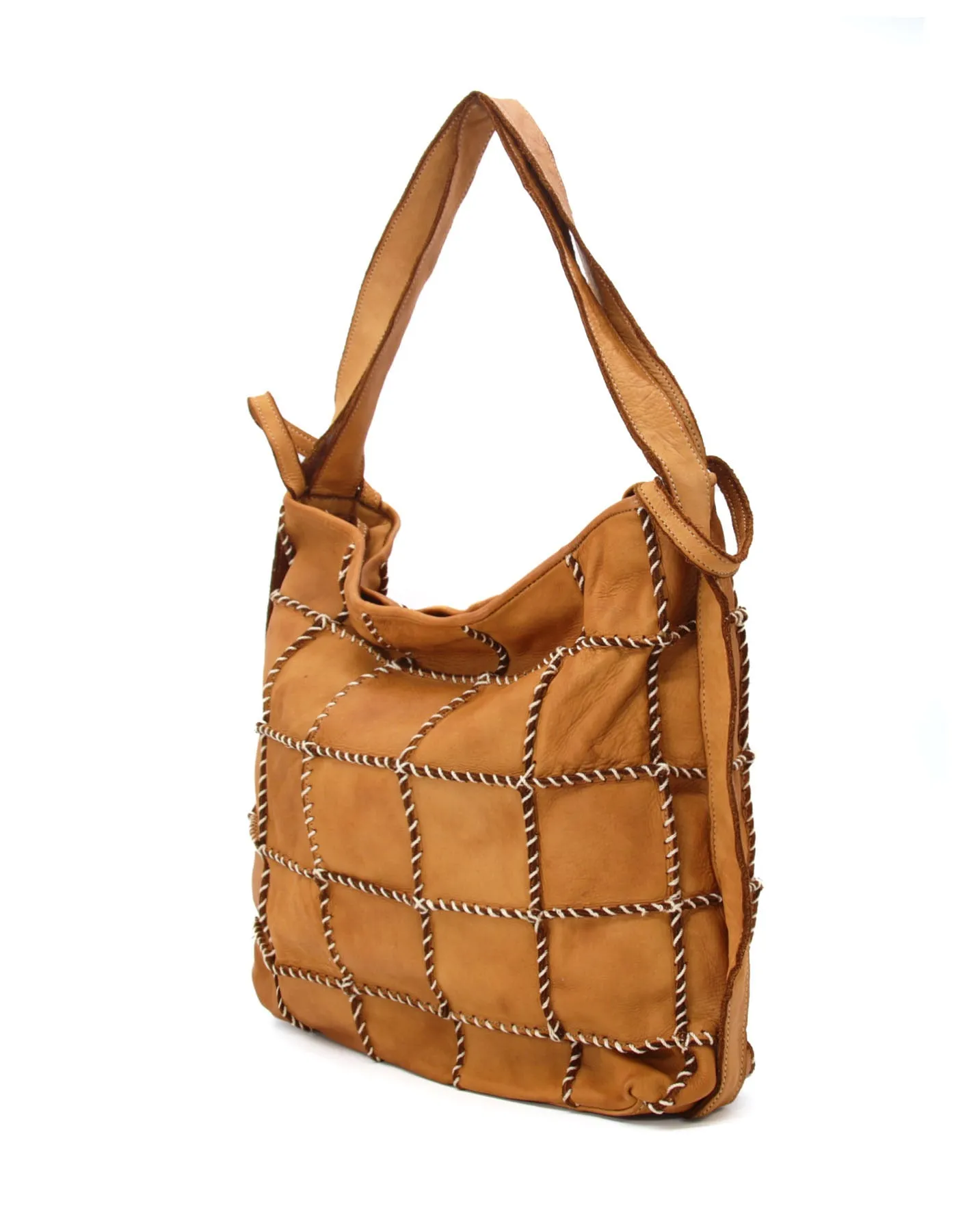 Checker-stitch leather shoulder bag wholesale