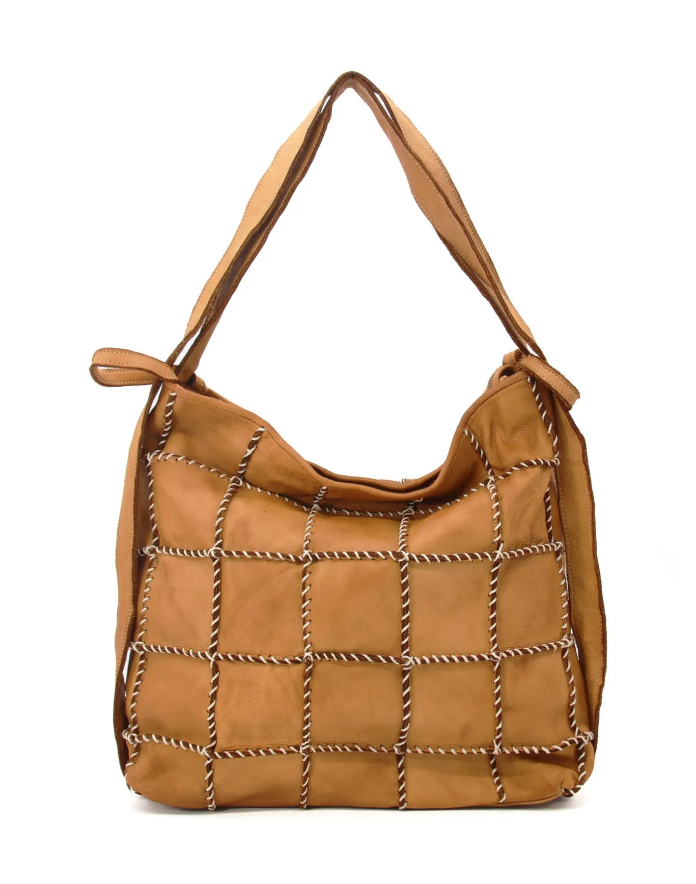 Checker-stitch leather shoulder bag wholesale