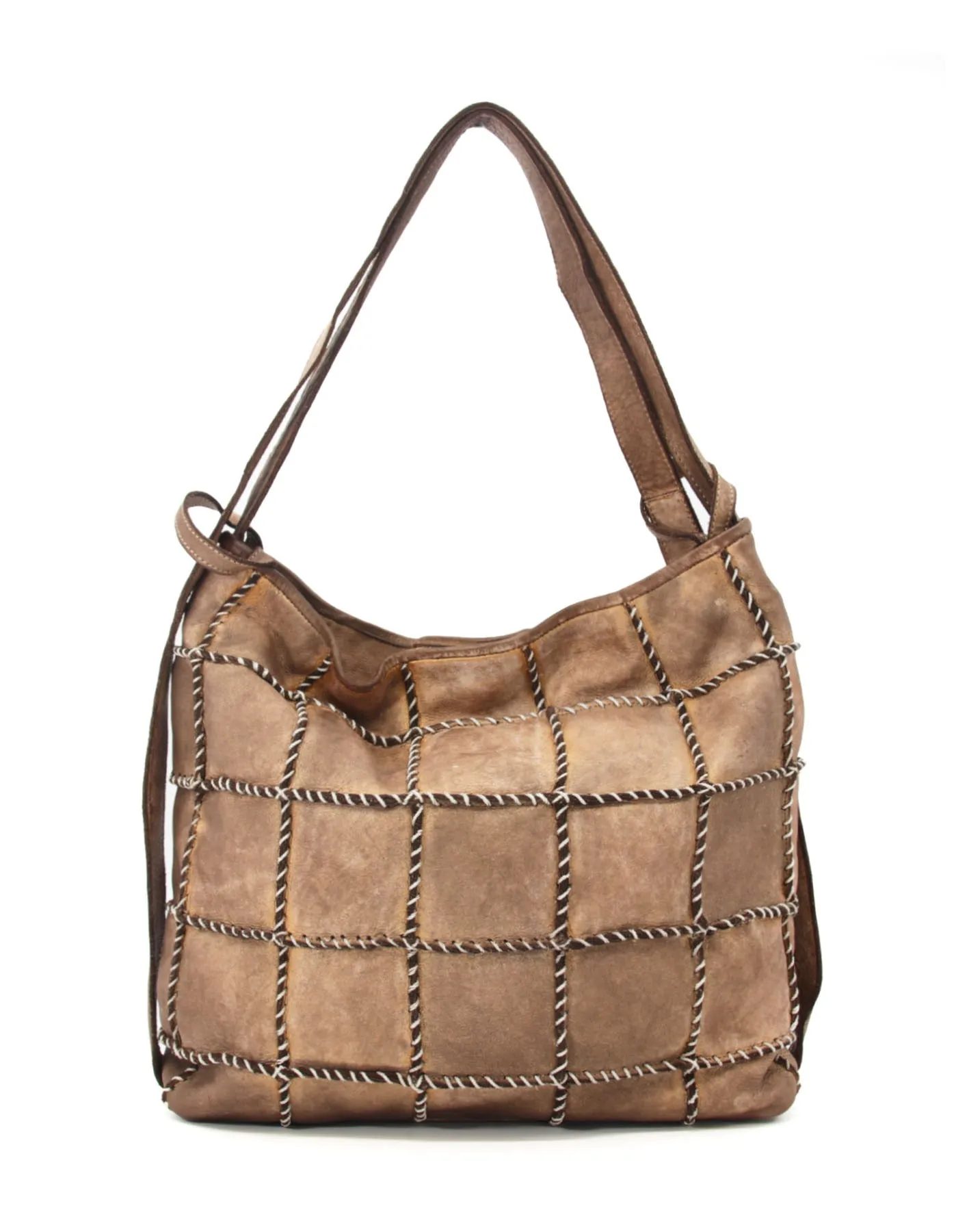 Checker-stitch leather shoulder bag wholesale