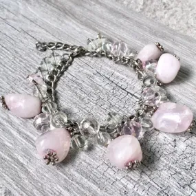 CHUNKY PINK STONE SILVER CHAIN CHARM BRACELET