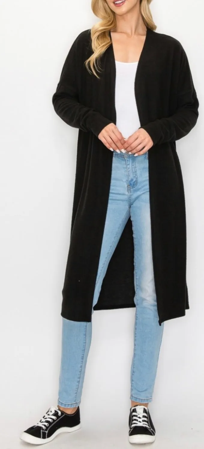 Comfy open front cardigan in our black comfy brushed Jersey