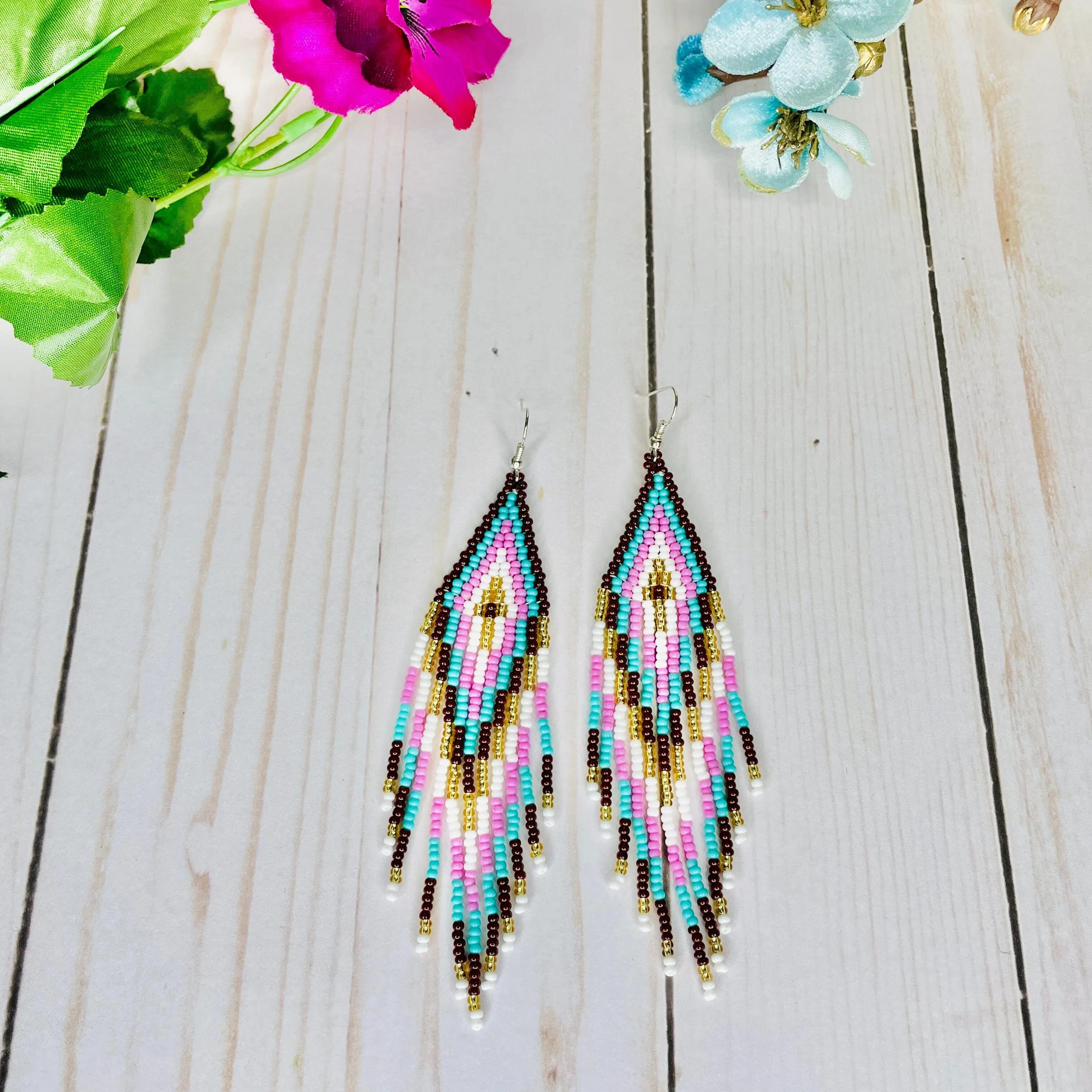 Cotton Candy Skies Beaded Boho Earrings | Native Embera Statement Earrings