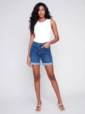 Cuffed Hem Denim Shorts - Indigo