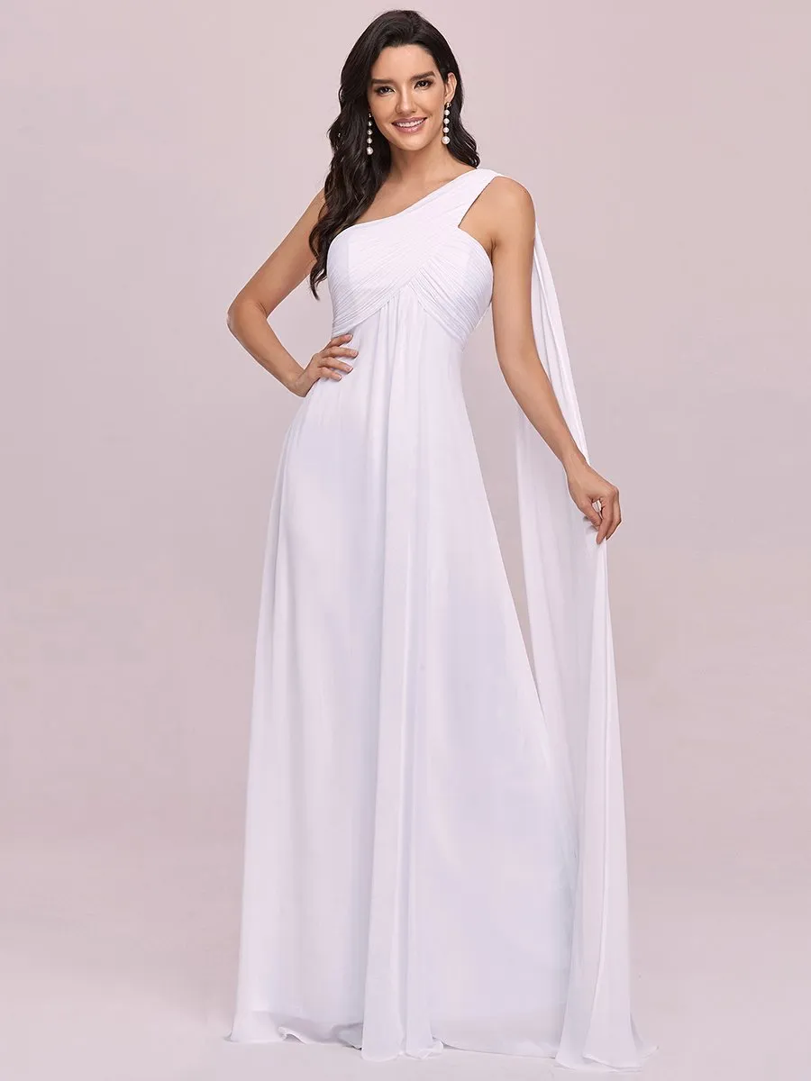 Custom Size One Shoulder Chiffon Ruffles Long Evening Dresses for Wholesale