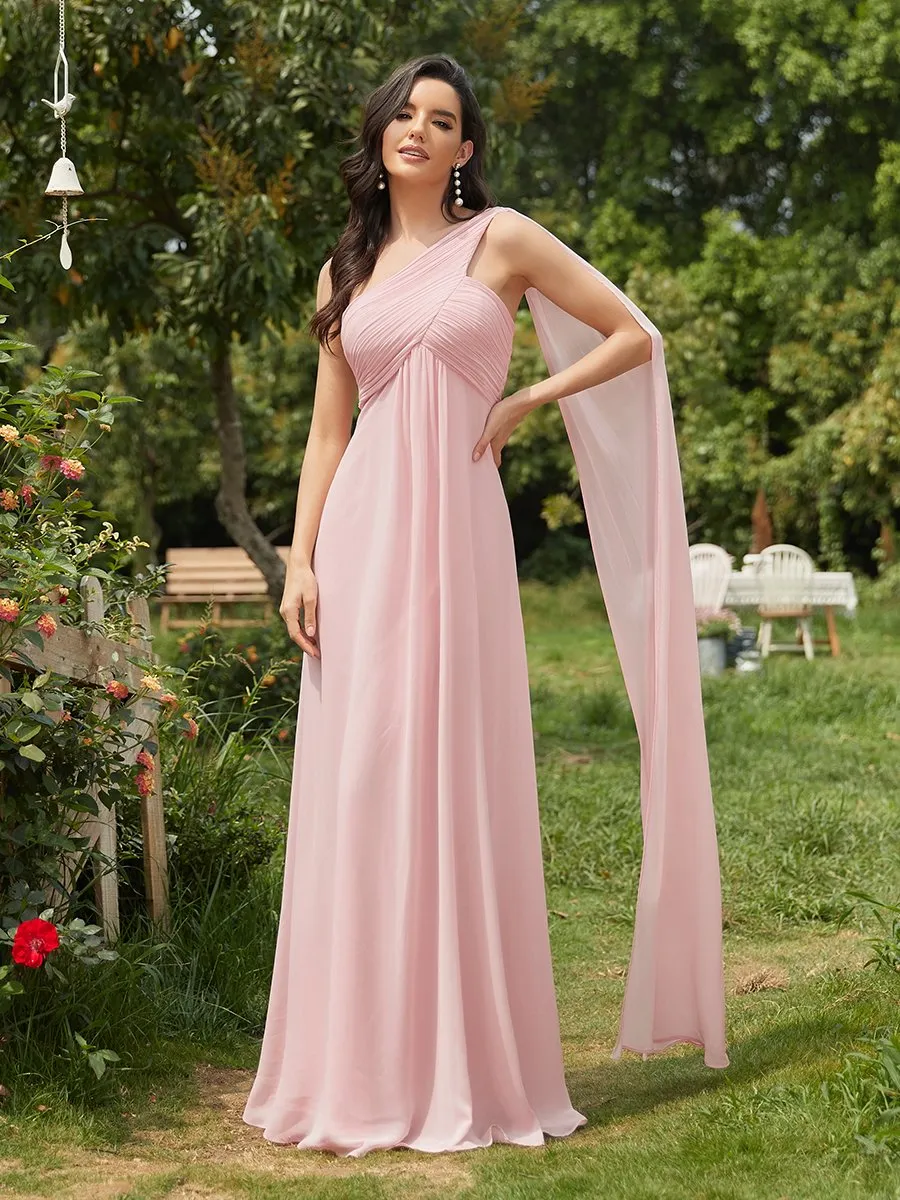 Custom Size One Shoulder Chiffon Ruffles Long Evening Dresses for Wholesale