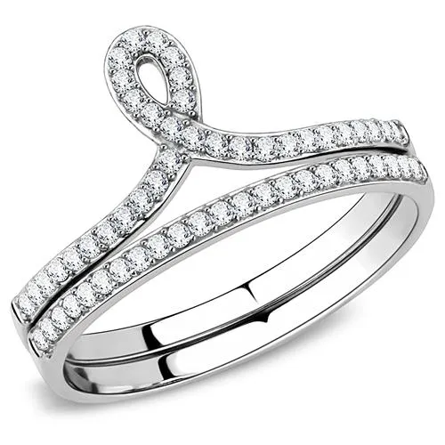 DA063 High polished (no plating) Stainless Steel Ring with AAA Grade CZ in Clear