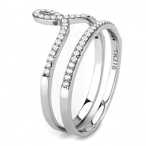 DA063 High polished (no plating) Stainless Steel Ring with AAA Grade CZ in Clear