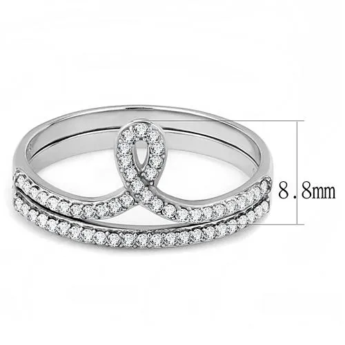 DA063 High polished (no plating) Stainless Steel Ring with AAA Grade CZ in Clear