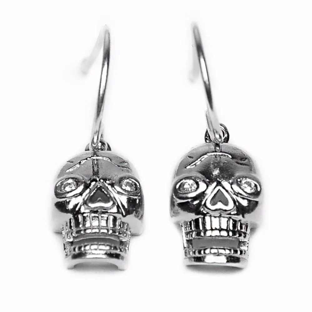 Dangling Skull with Zirconia Eyes Earrings