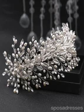 Elegant Handmade Wide Brimmed Rhinestone Pearl Leaf Headwear Accessories for Women, HP322